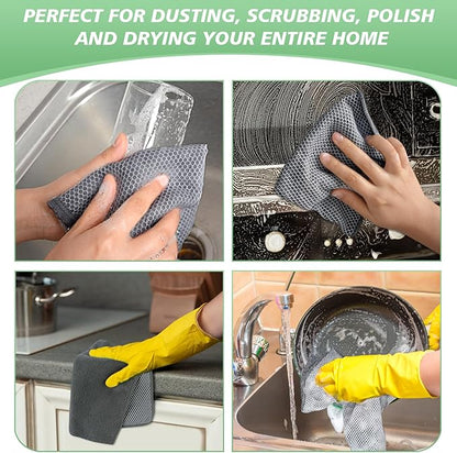 SINLAND Microfiber Dish Cloths Wash Clothes for Kitchen Best Kitchen Cloths Cleaning Cloth Poly Scour Side 12"x12" (5Pack, Dark Grey)