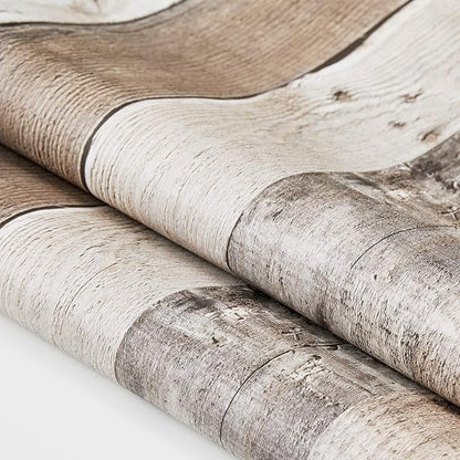 Yun-aeon Natural Wood-Grey Wood Contact Paper Peel and Stick Wallpaper 34.6"x 480"Self Adhesive Removable Vintage Faux Wood Wall Paper Plank Shelf Home Decoration Kitchen Counter Cover Use