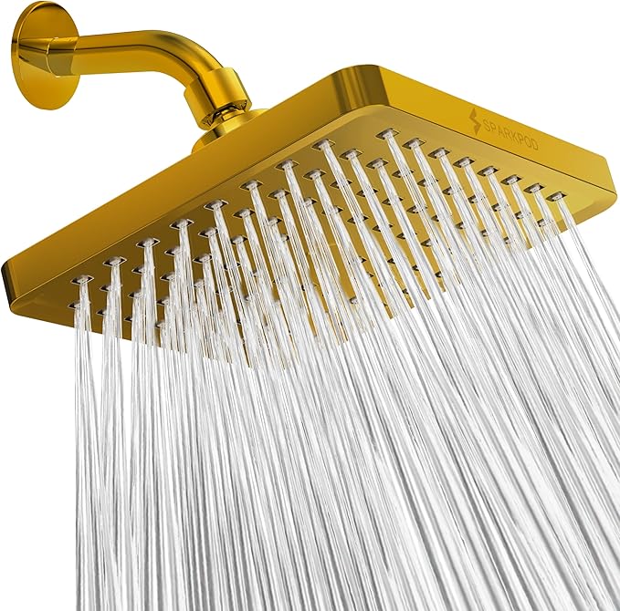 SparkPod Shower Head - High Pressure Rain - Premium Quality Luxury Design - Easy Clean Adjustable Replacement for Your Bathroom Shower Heads (Egyptian Gold, 8 Inch Square)