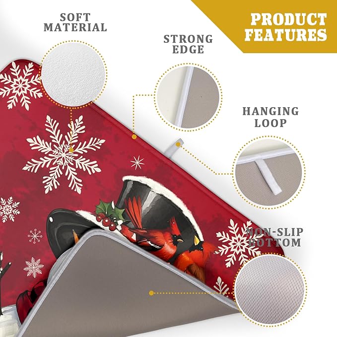 Christmas Snowman Dish Drying Mat for Kitchen Counter 18x24 Xmas Snowflake Winter Holiday Dark Red Absorbent Reversible Microfiber Drying Mats Kitchen Countertop Protector Dishes Drainer Rack Pad