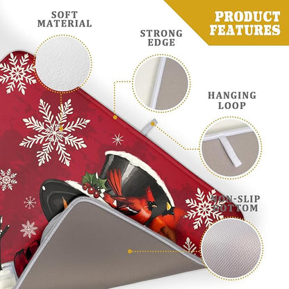 Christmas Snowman Dish Drying Mat for Kitchen Counter 18x24 Xmas Snowflake Winter Holiday Dark Red Absorbent Reversible Microfiber Drying Mats Kitchen Countertop Protector Dishes Drainer Rack Pad