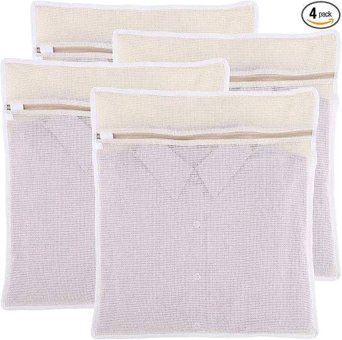 Dntorx 4Pcs Durable Cotton Mesh Laundry Bags for Delicates, 16×20inch Large Breathable Laundry Mesh Wash Bags with Sturdy Zipper for Delicates, Clothes, Pants, Underwear, Bra, Socks (L)