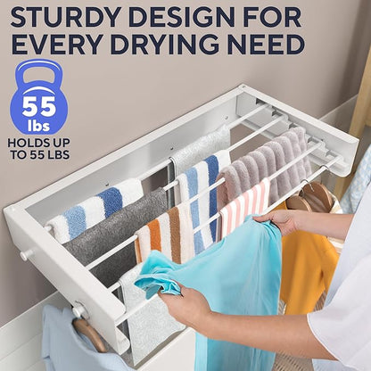 Delfori Foldable Wall Mounted Drying Rack 28 inch - Easy to Install Hanging Rack for Laundry Room - Space Saving Design with 55-lb Capacity - Perfect Drying Racks for Clothes Towels & More