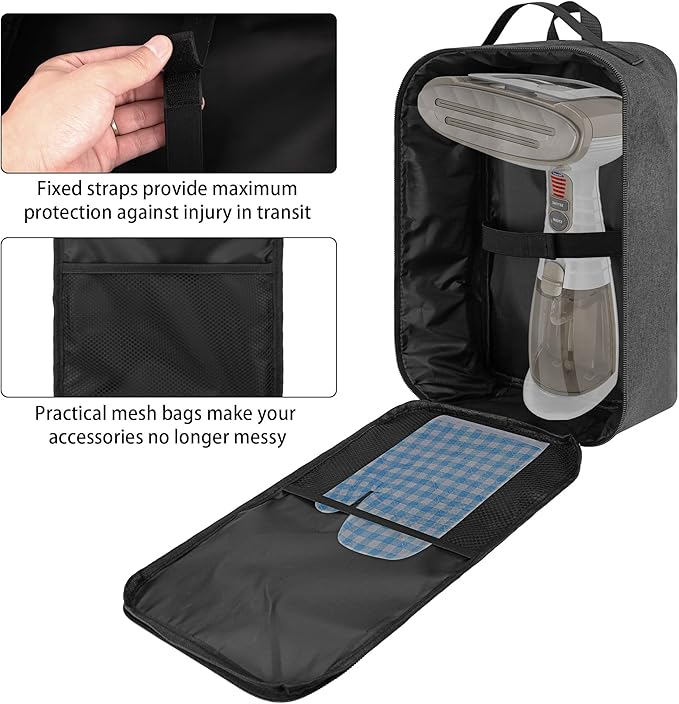 Outdoor Portable Steamer Storage Bag Compatible with Conair Hand-held Clothes Steamer, Heavy Fabric Bag with Wrist, Dark Grey (Bag Only)