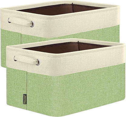 BALEINE 2 Pack Fabric Closet Storage Bins for Shelves, Linen Closet Organizers and Storage, Decorative Baskets for Organizing, Shelf, Clothes, Home, Office (Green, 12"x8"x8")