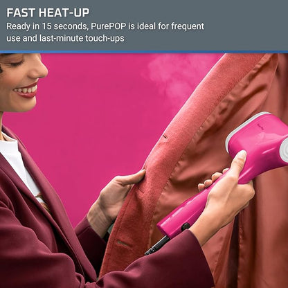 Rowenta, Steamer for Clothes, PurePop Handheld Steamer, 1.5Lbs, 15 Second Heatup, 2.3 Oz Capacity, 1150 Watts, Ironing, Pink Clothes Steamer, Vacation Essentials, Travel Must Have, DR2023