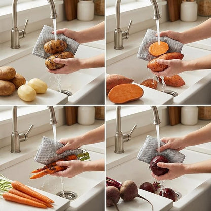 16 Pack Double-Layer Stainless Steel Dishcloths - Non-Scratch Wire Cleaning Rags, Reusablediamond Weave Scrubber Cloths for Dishes, Cookware, Sinks, Stove Tops - 7.8 x 7.8 Inches
