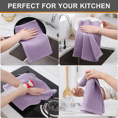 Kitinjoy 100% Cotton Waffle Weave Kitchen Hand Towels (13 X 28 Inches, Lavender), 4-Pack Super Soft and Absorbent Dish Towel for Drying Dishes