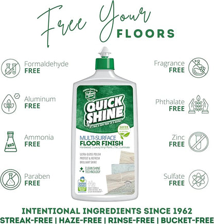 Quick Shine Multi Surface Floor Finish 27oz, 6Pk | Cleaner & Polish to use on Hardwood, Laminate, Luxury Vinyl Plank LVT, Tile & Stone | Safer Choice w/Clean Shine Technology | Shine-Protect-Refresh
