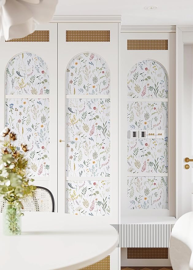 Dimoon 393"x16.1" Floral Peel and Stick Wallpaper White Contact Paper Thicken Wallpaper Delicate Flower Waterproof Green Leaf White Self Adhesive Removable Wall Paper Shelf Liner Decal Vinyl Roll