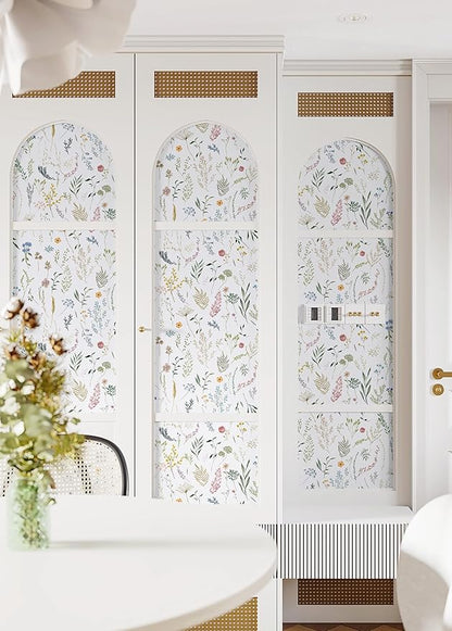 Dimoon 393"x16.1" Floral Peel and Stick Wallpaper White Contact Paper Thicken Wallpaper Delicate Flower Waterproof Green Leaf White Self Adhesive Removable Wall Paper Shelf Liner Decal Vinyl Roll