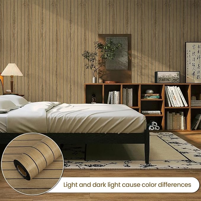 Abyssaly PVC Peel and Stick Wall Panels, 236"x15.7" Faux 3D Wood Slat Wallpaper, Soundproof Waterproof Self-Adhesive Paneling, Thickened Wood Grain Wall Decor for Living Room Bedroom Kitchen (Brown)