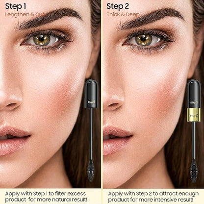 Waterproof & Smudge-Proof Tubing Mascara - Long-Lasting 2-1 Mascara Black for Natural Length and Volume Eye Makeup, Curling Eyelashes, No Flaking, No Clumping, Vegan and Cruelty Free (Pack of 1)