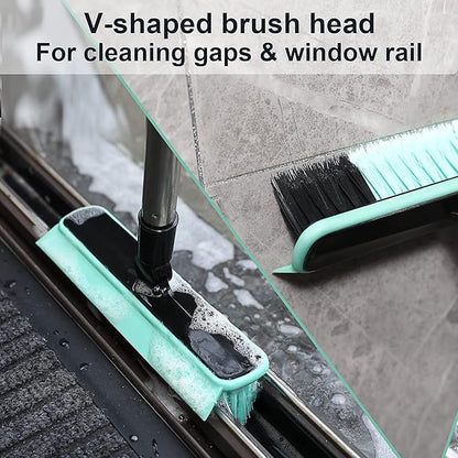 Grout Cleaner Brush with Long Handle, V-Shaped Floor Scrub Brush Swivel Grout Brush Stiff Bristle Floor Grout Scrubber for Bathroom, Tile Line, Crevice, Kitchen, Wall, Deck, Garage (Green)