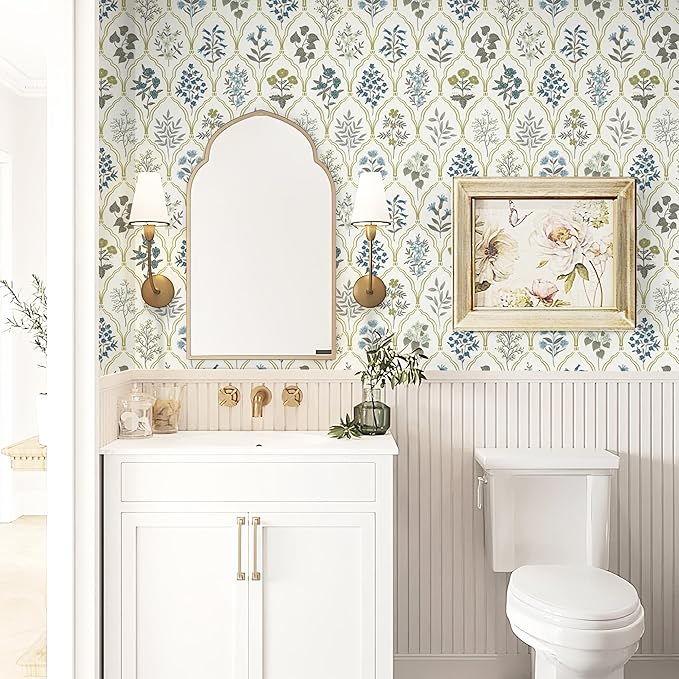 Dimoon 78.7"x17.3" Peel and Stick Wallpaper Contact Paper Floral Modern Removable Wallpaper Beige Wall Paper Self Adhesive Boho Contactpaper for Cabinets Drawers Blue Vintage Bedroom Thicken Vinyl
