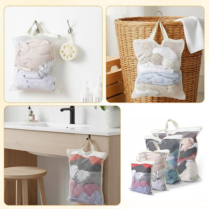 Tyqour 4PCS Mesh Laundry Bags for Washing Machine Hanging Laundry Hamper Delicates Laundry Bag with Handles (S/M/L/XL) Zipper Opening Wash Bag for Coat Sweater Lingerie Sock Sheet