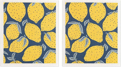 MÜkitchen Premium Eco Sponge Dish Cloth | Highly-Absorbent Kitchen Cloth for Cleaning and Drying Dishes | Machine Washable and Reusable | Set of 2 | (Lemons)