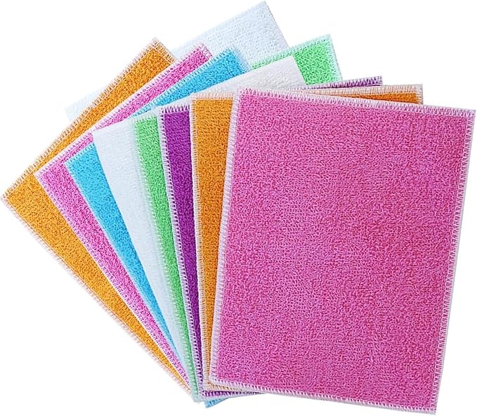 Natural Bamboo Fiber Small Dishcloths 6-Pack Reuseable Cleaning Cloths Quick Dry Easy to Clean Kitchen Dish Towel,Double-Layer Thickened Design, Absorbent, Washable, Long-Lasting，9 x 7 Inches