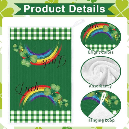 St. Patrick's Days Kitchen Towels Set of 4, Lucky Shamrock Dish Towels Gifts for Cooking Cleaning, Spring Hand Towels with Hanging Loop for Kitchen Bathroom Home Decor
