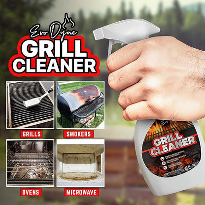 Evo Dyne Grill Cleaner Spray (32 oz), Made in USA - Quickly Cleans BBQ Burnt-on Foods and Grease from Grill Grates - Heavy Duty, Fast-Acting Formula, Less Scrubbing - Food Safe Grill & Oven Degreaser (2-Pack)