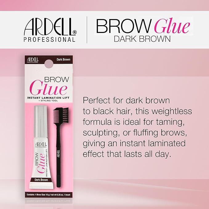Ardell Brow Glue Dark Brown with Styling Brush – Tinted Eyebrow Gel for Lamination Lift, All-Day Extreme Hold Brow Gel for Defined Brows, 0.35 oz