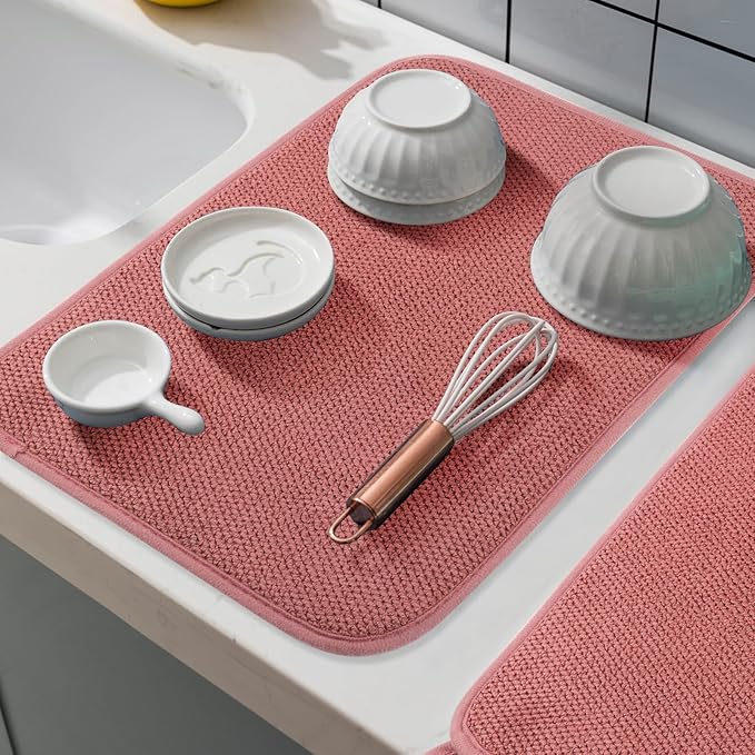 GeeRic Microfiber Dish Drying Mat, Super Absorbent Kitchen Dish Drying Pad, Reversible for Countertop, 12*16 inch Red