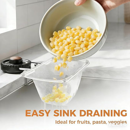 Kitchen Sink Strainer with Filter Mesh Bag, Suction Cup Food Waste Filter Basket, Foldable Washing Vegetables and Fruits Drying Bag Holder (Black Sink Strainer+100pcs Mesh Bag)