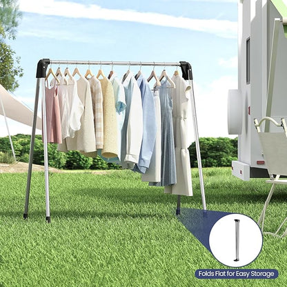 APEXCHASER Clothes Drying Rack, Stainless Steel Drying Rack Clothing with Height-Adjustable, Foldable Gullwings Laundry Drying Rack, Indoor Outdoor Use, No Assembly, White