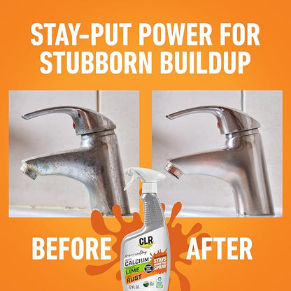 CLR Brands Calcium, Lime & Rust Remover with Cling, 22 oz. Spray Bottle, Adheres to Hard-to-Reach Surfaces, Blasts Calcium, Dissolves Lime Deposits, Zaps Stubborn Rust Stains and Hard Water Deposits