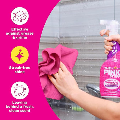The Pink Stuff Miracle Window Cleaner Spray, 30 fl oz – Now 20% More! Streak-Free Glass & Mirror Cleaner for Crystal Clear Shine – Cuts Through Grease, Fingerprints & Smudges with Ease