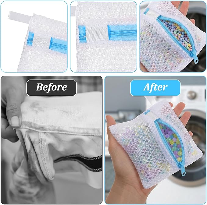 4 PCS Laundry Pod Anti-Sticking Bag Reusable Laundry Mesh Bag with Zipper Mini Pods Dissolution Protection Pacs Secure Holder for Detergent Pods Scent Beads Washer Safe Delicates