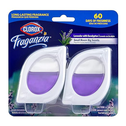 Clorox Fraganzia Small Rooms Air Freshener, Lavender with Eucalyptus - Peel & Place Air Freshener, No-Plug, Battery-Free for Closets, Laundry Room, Entry Way, Bathroom, 0.25 Fl Oz Each, 2 Count