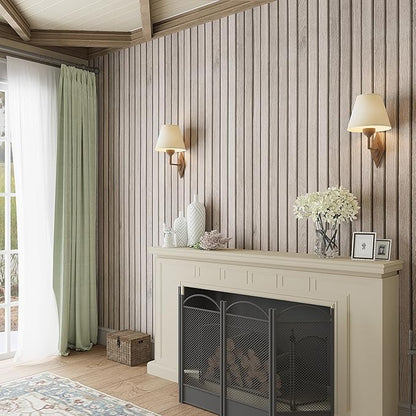 VEELIKE 15.7''x118'' Grey Wood Slats Wallpaper Peel and Stick Removable Wooden Slat Vinyl Wall Panel Self Adhesive Waterproof Wood Contact Paper Peel and Stick for Bedroom Accent Wall Décor Farmhouse