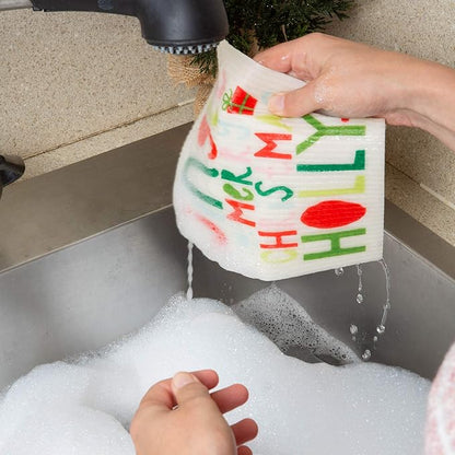 DII Swedish Dishcloths for Kitchen & Cleaning, Reusable, Machine Washable & Dishwasher Safe, Biodegradable, 7.75 x 6.75, Jingle, 3 Piece