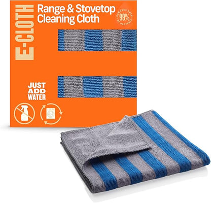 E-Cloth Range & Stovetop Cleaning Cloth, Reusable Premium Microfiber Cleaning Cloth, Ideal Oven & Glass Stove Top Cleaner, 100 Wash Guarantee, Blue & Gray, 1 Pack