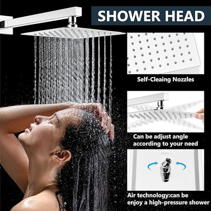 Aolemi Shower Faucet Set Rain Shower System with Handheld Spray Bathroom Shower Combo Rough-in Valve and Shower Trim Kit Included Polish Chrome 8 Inch Wall Mount Shower Head