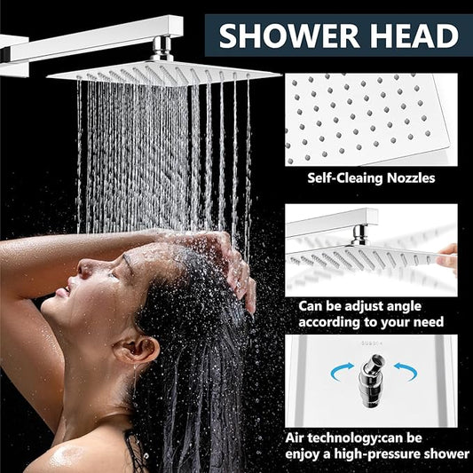 Aolemi Shower Faucet Set Rain Shower System with Handheld Spray Bathroom Shower Combo Rough-in Valve and Shower Trim Kit Included Polish Chrome 8 Inch Wall Mount Shower Head