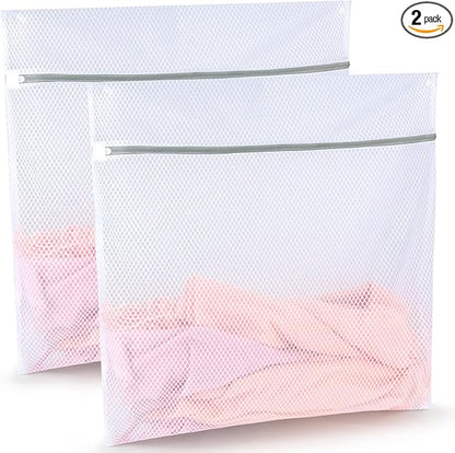 Tenn Well Durable Honeycomb Mesh Laundry Bags, 2 XX-Large 24in x 24in Washing Delicate Bags with Colorful Zipper for Huge Clothes, Curtain, Coverlet, Carpet