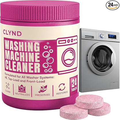Washing Machine Cleaner Tablets Unscented 24 Pack Residue-free Laundry Washer Cleaner for HE Front Load, Top Load Washing Machine Cleaning Tablets Pro Descaler Deodorizer, Low Suds 1 Year Supply