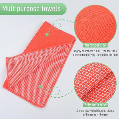 SINLAND Microfiber Dish Cloth for Washing Dishes Dish Washing Rags Best Kitchen Washcloth Cleaning Cloths Wash Cloths with Poly Scour Side 12Inchx12Inch 10 Pack Red