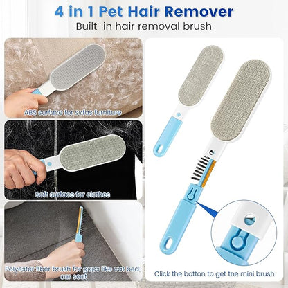 3-Pack Pet Hair Remover Tools, Carpet Rake for Pet Hair Removal, Long Handle Double-Sided Carpet Fur Removal Lint Scraper Brush Dog Cat Hair Remover for Sofa, Couch, Rug, Stairs, Clothes, Blue