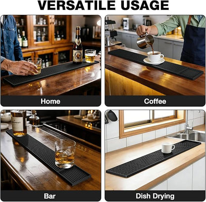 Facmogu 2PCS Rubber Bar Mats, 24x3 / 60x8cm Coffee Bar Countertop Spill Mats, Rubber PVC Kitchen Drink Service Mat, Rail Runner Drip Mat, Non Slip Heat Resistant Tabletop Protection Mat