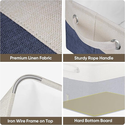 BALEINE 2 Pack Fabric Closet Storage Bins for Shelves, Linen Closet Organizers and Storage, Decorative Baskets for Organizing, Shelf, Clothes, Home, Office (Navy Blue, 15"x11"x9.5")