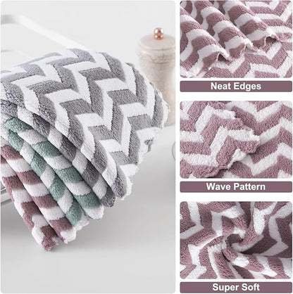 Homaxy 12 Pack Kitchen Dish Cloths, Ultra Soft and Absorbent Dish Towels, Reusable Fast Drying Microfiber Cleaning Cloth, Irregular Waves Coral Velvet No-lint Cleaning Rags, 10 x 10 inches, Purple