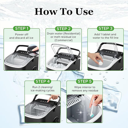 Ice Machine Cleaner and Descaler with 2 cleaning brushes,Ideal for Frigidaire, Opal, GE Profile, Kitchenaid units.Ice Maker Cleaner Removes Lime Scale,Calcium.Nickel Safe Scale Remover (43 Tablets)