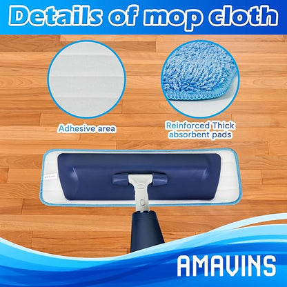 AmaVins 3 Pack Microfiber Cleaning Pads, Reusable Microfiber Mop Pads for 18 Inch Mop, Hardwood Floor Replacement Cleaning Mop Pads, Machine Washes