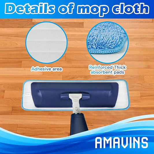 AmaVins 3 Pack Microfiber Cleaning Pads, Reusable Microfiber Mop Pads for 18 Inch Mop, Hardwood Floor Replacement Cleaning Mop Pads, Machine Washes