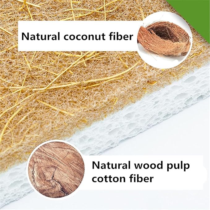 12 Pack Natural Cellulose Biodegradable Sponges, Non Scratch Kitchen Cleaning Sponge, Eco Friendly Coconut Fiber and Wood Cellulose Scrubber Sponge, Household Cleaning Sponges for Kitchen Dishwashing