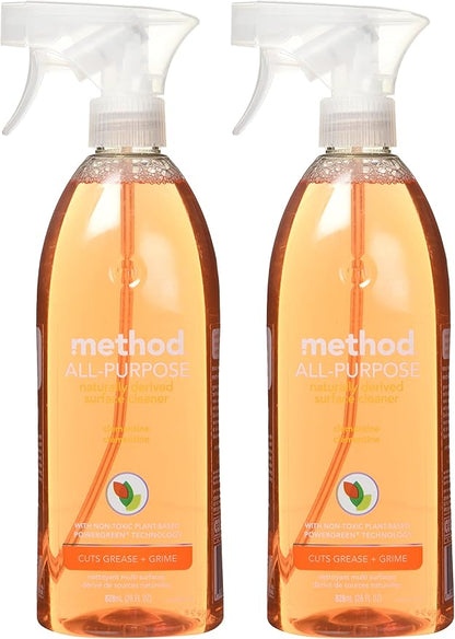 Method All-Purpose Cleaner Spray, Clementine, Perfect for Most Counters, Tiles, Stone, and More, 28 oz Spray Bottles, (Pack of 2)