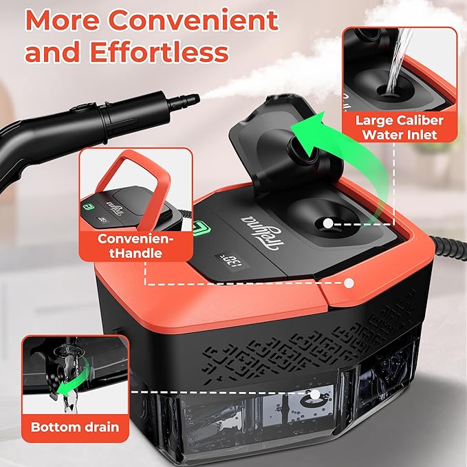 Steam Cleaner,1.9 Quart Tank,3-Level Adjustable Handle,2500W Portable Steamer with 4Bar High-Pressure & Temperature for Grout,Tile,Floor,Shower,Bathroom,Furniture Cleaning (12 Accessories)